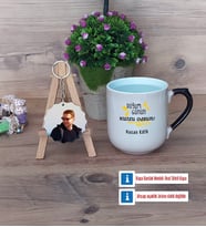 Doğum Günü Hediyesi Kupa Bardak Beyaz ve Fotoğraflı Ahşap Anahtarlık Hediye (Model 10)