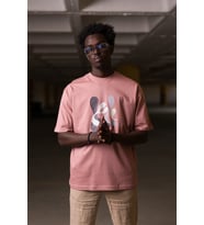Bisiklet Yaka %100 Pamuklu Önü Baskılı Oversize (Geniş Model) T-shirt (Gül Kurusu)