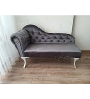 Dekoratif Bihter Koltuk Josefin Puf 110 cm Beyaz Ayak (Antrasit)
