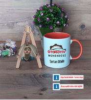 Otomotiv Mühendisi Kupa Bardak Beyaz ve Fotoğraflı Ahşap Anahtarlık Hediye (Model 13)
