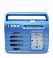 Analog Saatli FM Radyo Bluetooth Hoparlör Kemai MD-502BT USB TF AUX Destekli Hoparlör (Mavi)
