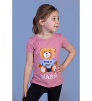 Toontoy Kız Çocuk Ayıcık Baskılı Tişört (Gül Kurusu)
