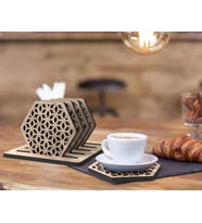BK Gift 5'li Lazer Kesim Ahşap Bardak Altlığı Seti, Ev Dekorasyonu, Ev Bar Dekoru, Mutfak Dekoru, Ahşap Bardak Altlıkları, Masa Aksesuarı (Model 2)