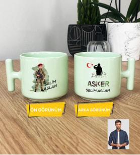 Kişiye Özel Karikatürlü Asker Pastel T Kupa Askere Hediye Asker Sevgiliye Hediye (Yeşil)