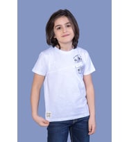 Toontoy Erkek Çocuk Çizgili Cepli Tişört (Beyaz)