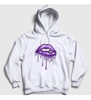 Presmono Unisex Beyaz Lips Deep Purple Kapüşonlu Sweatshirt 381760tt (Beyaz)