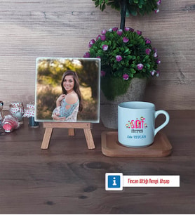 Kadın Sınıf Öğretmenine Hediye Fotoğraflı Dekoratif Taş, Ahşap Altlıklı Türk Kahvesi Fincanı Hediye Öğretmenler Günü Hediyesi (Model 1)