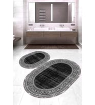 Dijital Baskılı Kaymaz Taban Yıkanabilir Oval 2'li Klozet Takımı Banyo Paspası NOKZ-HT-125 (Siyah)