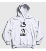 Presmono Unisex Gri Eat Sleep Fly Repeat Pilot Airplane Uçak Kapüşonlu Sweatshirt 398921tt (Beyaz)