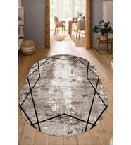 Dijital Baskılı Kaymaz Taban Yıkanabilir Oval Salon Halısı Mutfak Halısı Yolluk NDO-HT-694 (Kahverengi)