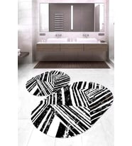 Dijital Baskılı Kaymaz Taban Yıkanabilir Oval 2'li Klozet Takımı Banyo Paspası NOKZ-HS-549 (Siyah)