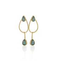 Kadir Jewellery 22 Ayar Altın Kaplama Kadın Sallantılı Küpe -El İşçiliği Ve Hipoalerjenik Küpe-E85 (Açık Mavi)