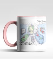 Kişiye Özel İç Mimar Tasarımlı Siyah Kupa (Beyaz-Pembe)