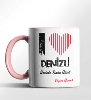 Kişiye Özel Denizli Seninle Daha Güzel Tema Siyah Renk Kupa (Pembe)