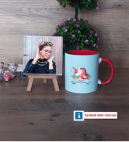 Unicorn Fotoğraflı Dekoratif Taş, Kupa Bardak Beyaz Hediye (Model 2)