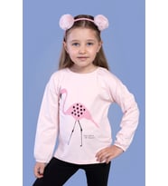 Toontoy Kız Çocuk Flamingo Baskılı Tişört (Pudra)