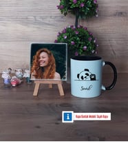Sevimli Panda Fotoğraflı Dekoratif Taş, Kupa Bardak Beyaz Hediye (Model 11)