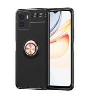 Vivo Y15S Kılıf Zore Ravel Yüzüklü Silikon Kılıf (Siyah-Rose Gold)