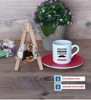 Erkek Öğretmene Hediye Türk Kahvesi Fincanı Ahşap Altlıklı ve Fotoğraflı Ahşap Anahtarlık Hediye (Model 3)