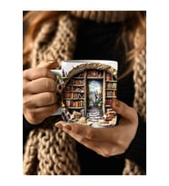 Kitaplık Kütüphane Baskılı 3D Tasarım Seramik Kupa Mug - Hediyelik Kupa Bardak (35)