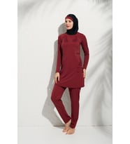 Pierre Cardin 191913 Uzunkollu Aplikeli Tesettür Mayo (Bordo)