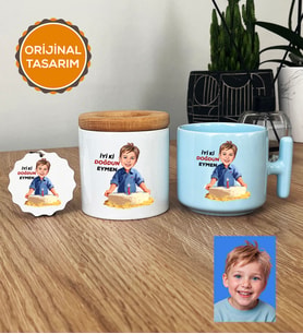 Kişiye Özel Karikatürlü Erkek Çocuğa Hediye Hediye Seti Pastel T Kupa, Kalemlik, Anahtarlık Erkek Çocuk Hediyeleri (Mavi)