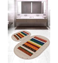 Dijital Baskılı Kaymaz Taban Yıkanabilir Oval 2'li Klozet Takımı Banyo Paspası NOKZ-HS-454 (Çok Renkli)