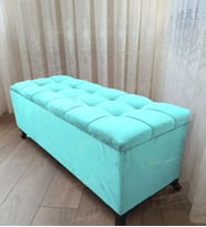 Çizgi Kapitoneli Sandıklı Puf 110 cm Siyah Ayak (Turkuaz)