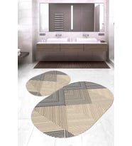 Dijital Baskılı Kaymaz Taban Yıkanabilir Oval 2'li Klozet Takımı Banyo Paspası NOKZ-SD-1024 (Çok Renkli)