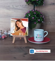 Kimya Öğretmeni Fotoğraflı Dekoratif Taş, Ahşap Altlıklı Türk Kahvesi Fincanı Hediye Öğretmenler Günü Hediyesi (Model 3)