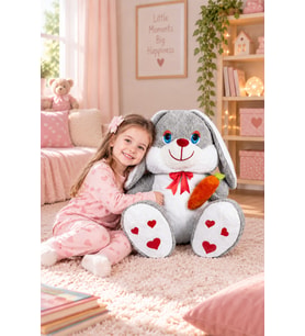 PANDAMKEE 100 Cm Elinde Havuç Tutan Tavşan (Gri)