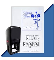 Kişiye Özel Çiçek Buketi 8 Tarihli Otomatik Kitap Kaşesi (Mavi)