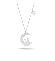 Kişiye Özel 925 Ayar Gümüş Hilal Kedi Charm Yıldız Kolye (Gümüş)