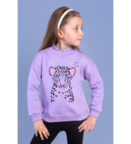 Toontoy Kız Çocuk Baskılı Balıkçı Yaka Pamuklu Sweatshirt (Lila)