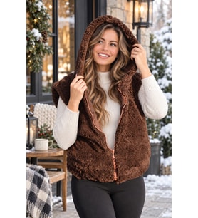 Yumuşacık ve Trend: Peluş Yelek (Koyu Kahverengi )
