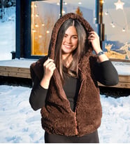 Yumuşacık ve Trend: Peluş Yelek (Koyu Kahverengi )