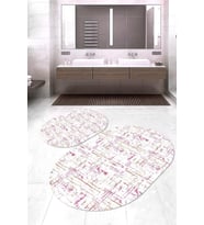 Dijital Baskılı Kaymaz Taban Yıkanabilir Oval 2'li Klozet Takımı Banyo Paspası NOKZ-HY-1004 (Pembe)