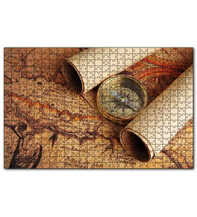 Cakapuzzle Eski Harita Fermanlar ve Pusula Puzzle Yapboz MDF (Ahşap) (1000 Parça)