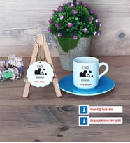 Sevimli Panda Türk Kahvesi Fincanı Lacivert ve Ahşap Anahtarlık Hediye (Model 2)