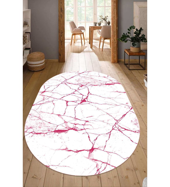 Dijital Baskılı Kaymaz Taban Yıkanabilir Oval Salon Halısı Mutfak Halısı Yolluk NDO-HT-417 (Pembe)