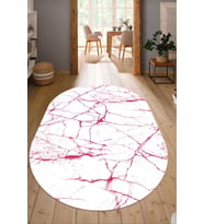 Dijital Baskılı Kaymaz Taban Yıkanabilir Oval Salon Halısı Mutfak Halısı Yolluk NDO-HT-417 (Pembe)