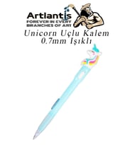 Işıklı Unicorn Uçlu Kalem 0.7 1 Adet Unicorn Başlıklı Versatil Kalem Süslü Silikonlu Hediyelik Kalem (Mavi)