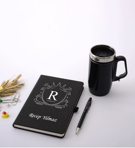 Kişiye Özel İsimli Defter Kalem Termos Mug Seti (Model 1)