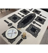 RUNNER/AMERİKAN SERVİS/MASA ÖRTÜSÜ/S.DERİ/19 PARÇA/6 KİŞİLİK YEMEK SUNUM TAKIMI (Siyah)