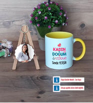 Kadın Doğum Uzmanı Kupa Bardak Beyaz ve Fotoğraflı Ahşap Anahtarlık Hediye (Model 7)