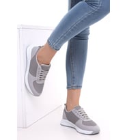 Wordex F3 Kalın Taban Günlük Kadın Fileli Yazlık Sneaker Spor Ayakkabı (Gri)