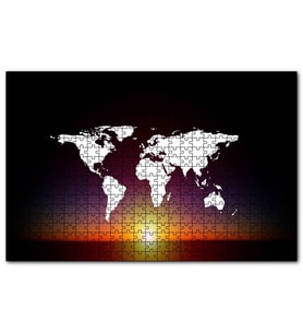 Cakapuzzle Günbatımı ve Dünya Haritası  Puzzle Yapboz MDF (Ahşap) (1000 Parça)