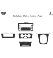 Meriç® Skoda Super B Ön Torpido Kaplama Maun 6 Parça 2002-2007 (Karbon)
