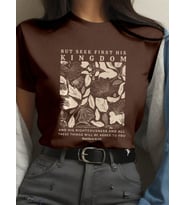 But Seek First His Kingdom Baskılı Tasarım Tshirt (Kahverengi)