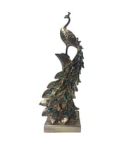 Yeşil Dikey Taşlı Tavuskuşu  Dekoratif Obje (Gold)